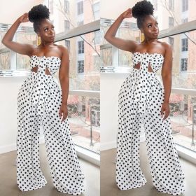 Polka Dot Sets Strapless Top Loose Wide Leg Pants X9142