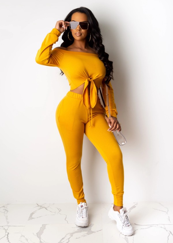 Fashion casual one shoulder solid color strap two-piece YN9175