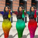 Cheap Multicolor Leopard Printing Gradient Color Midi Dress HR8076