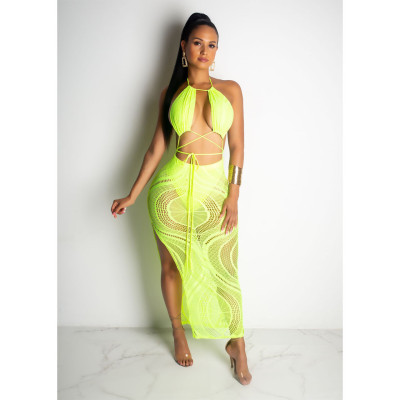 Hot Sexy Backless Halter Neck Bandage Split Dress CY1157