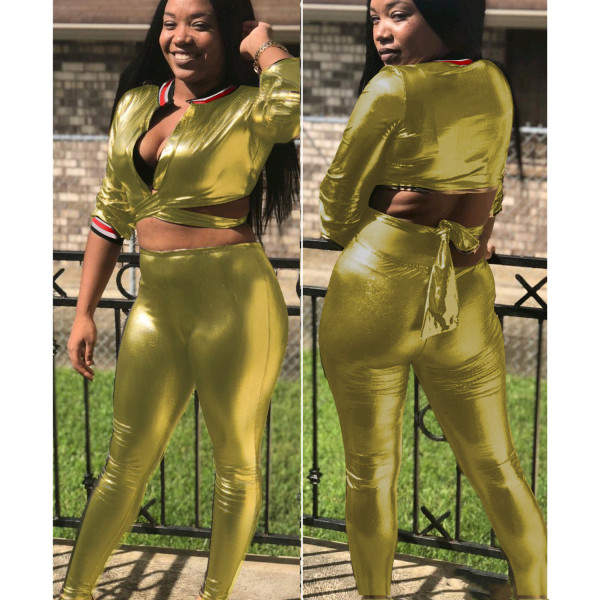 Glitter Crop Tops Skinny Pants Club Sets T3294H
