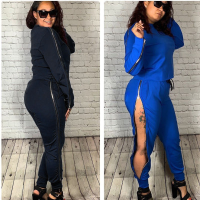 Sexy zipper trousers long sleeves two-piece suit RRK240