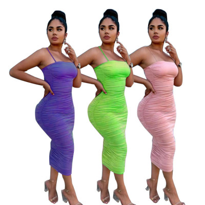 Long skirt sexy pleated suspender dress DF0649
