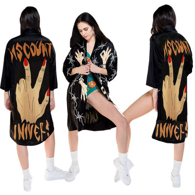 Fashion Loose Printing Long Coat For Wholesale HHM6049