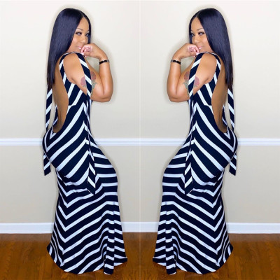 Fashion sexy sleeveless straps big backless dress long skirt LS6348