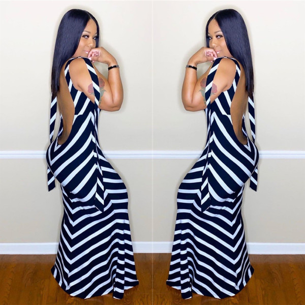 Fashion sexy sleeveless straps big backless dress long skirt LS6348