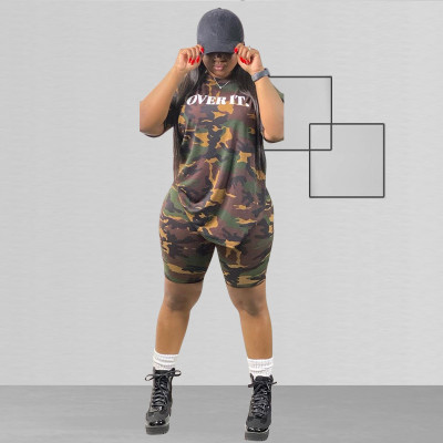 Camouflage printing fashion casual suit Large size women's two-piece suit OSS20709