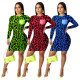 Hot Sell Leopard Printing Long Sleeves Bodycon Dress AA5099