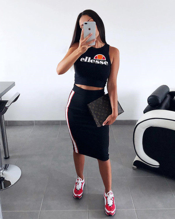 Hot Letters Printing Tank Top Stripe Patchwork Mid Skirt MTY6135