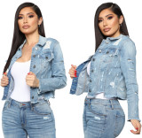Euramerican Button Down Acid?Washes Leisure Women Coat QZ6107