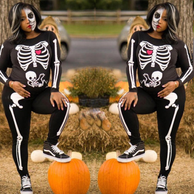 Stylish Halloween Clothes Skull Printed Tight Jumpsuit AMM6503
