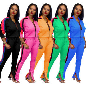 Sport Colors Patchwork Female Bodycon Outfits With Zipper ARM8139