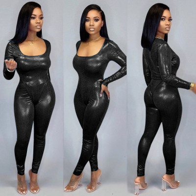 Slim U Collar Bodysuit Slinky Pants Black/Blue Glitter Sexy Sets LM063