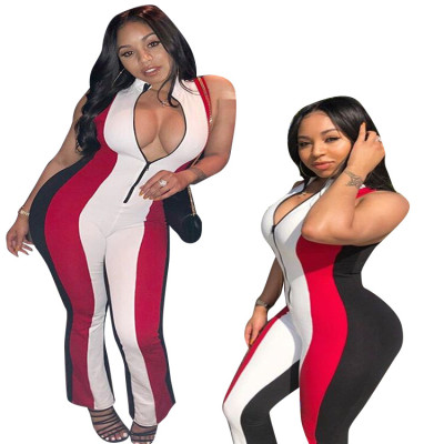 Cheap Sleeveless Color Patchwork Long Jumpsuit F8096