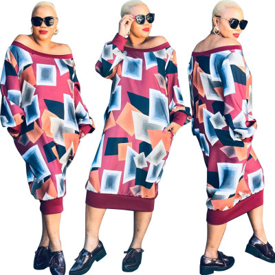 Street Style Winter Printing Off Shoulder Loose Dress HM5262