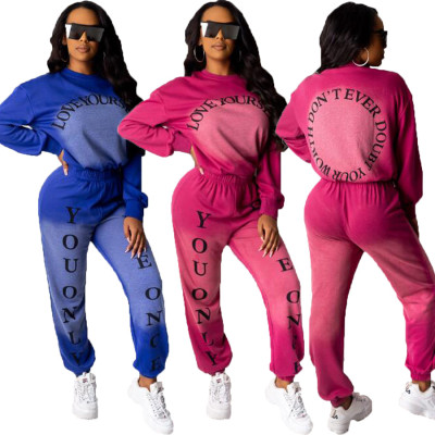 Outdoor Leisure Gradient Color Letters Outfits For Women OMY5183