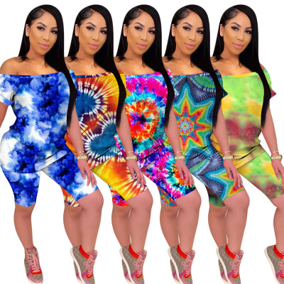 Women\'s tie-dye strapless casual two-piece suit KK8191