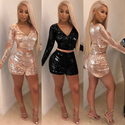 Two Pieces Sets Club Sequins Suits K8655