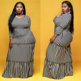 Autumn fashion size fashion black and white stripes long sexy long sleeve women's dress JLY1882