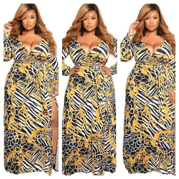 Long Sleeve V-neck High Rip Long Skirt with Belt Maxi Skirt MDF5090