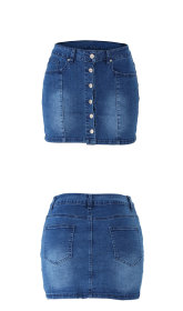 Steak-buttoned jeans skirt, women's hip skirt Q6066