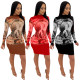 Reasonable Price Figure Print Bodycon Round Collar Dress QQM3923