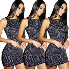 Fashion Club Sleeveless Bodycon Rhinestone Wrap Dress MA6207