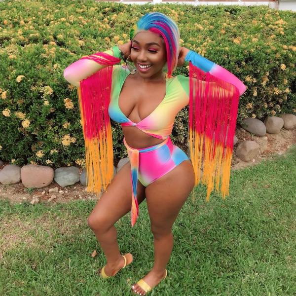 Multicolor Swimsuits Tassel Bandage Crop Top Beach Panties OX8032