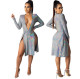 Glitter Bodycon Clubwear Plunging Neck Sexy Split Dress QZ5363