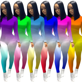 Slim-fit jumpsuit positioning gradient color printing jumpsuit F8294