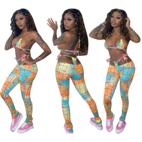 Sexy Tie-Dye Color Split Bikini Beach Swimsuit Three-Piece Suit HM5319