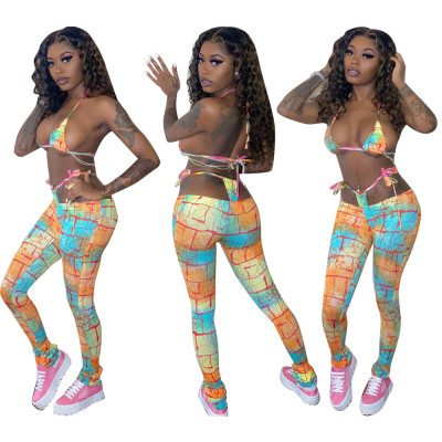 Sexy Tie-Dye Color Split Bikini Beach Swimsuit Three-Piece Suit HM5319