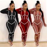 Womens fashion casual solid color hooded zipper long-sleeved jacket trousers sports two-piece suit S