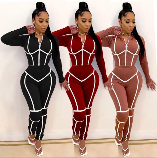 Womens fashion casual solid color hooded zipper long-sleeved jacket trousers sports two-piece suit S