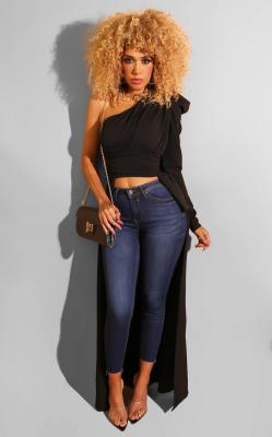 White/Black Leisure Female Irregular Pleated Top R6233