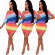 New Arrival Rainbow Oblique Shoulder Mini Dress AMM8156
