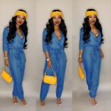 Wholesale Casual Denim V Collar Bodycon Jumpsuit ORY5078