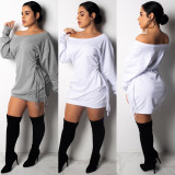 Solid Off Shoulder T Shirts Dress A7031