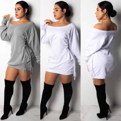 Solid Off Shoulder T Shirts Dress A7031
