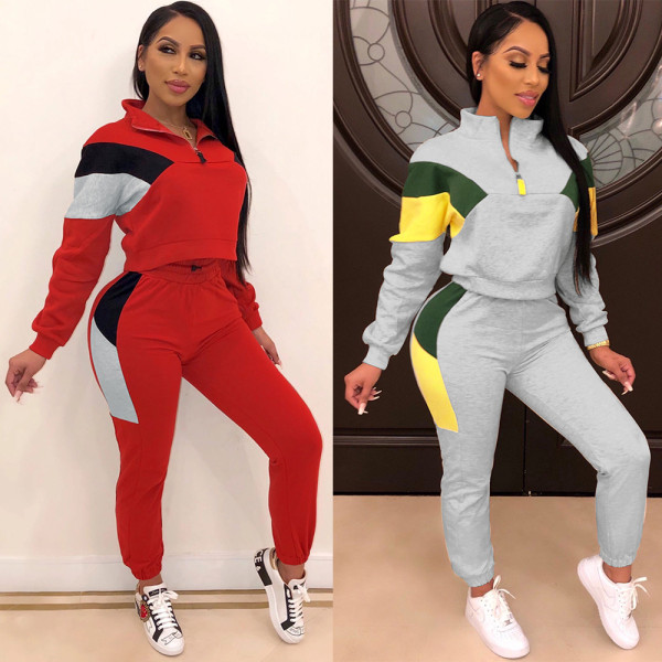Sexy lapel zipper casual two-piece nightclub suit WNY8855