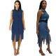 Denim Hot Sell Button Down Irregular Sleeveless Dress HHM6163