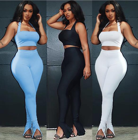 Fashionable trousers, split neck slings, nightclub style, slim-fit tube top SM9095