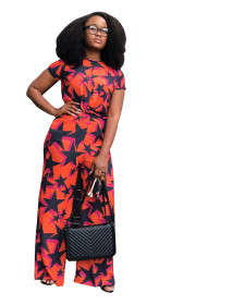 Stars Print Outfits Short Sleeves T-Shirt Wide Leg Pants W8135