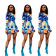 Colorful Print Long Sleeves Mini Club Dress U7068