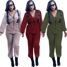 Wholesale Leissure Zipp Front Wide Leg Jumpsuits T3297H
