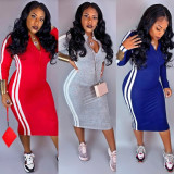 Newest Slim Bodycon Striped Patchwork Midi Dress K8704