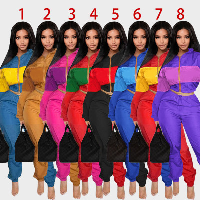 Hot Sale Autumn Colors Patchwork 2 Pieces Female Track Suits YY6031