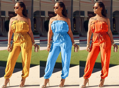 Latest Solid Elastic Waistband Strapless Jumpsuits LA3072