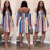 Multicolor Hot Strapless High Waist Stripe Dress HM5215