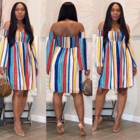 Multicolor Hot Strapless High Waist Stripe Dress HM5215